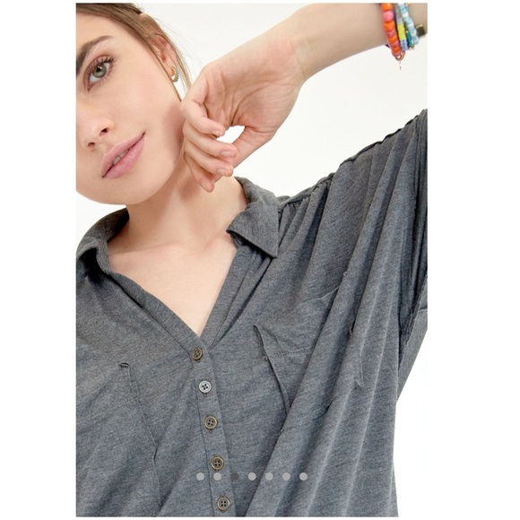 New Anthropologie Pilcro Cooper Draped Henley Top Size Medium Slate Grey Anthro - Picture 2 of 6